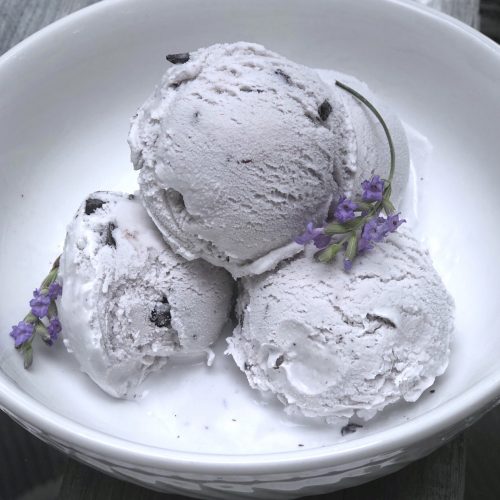 Homemade Lavender Mocha Chocolate chunk ice cream