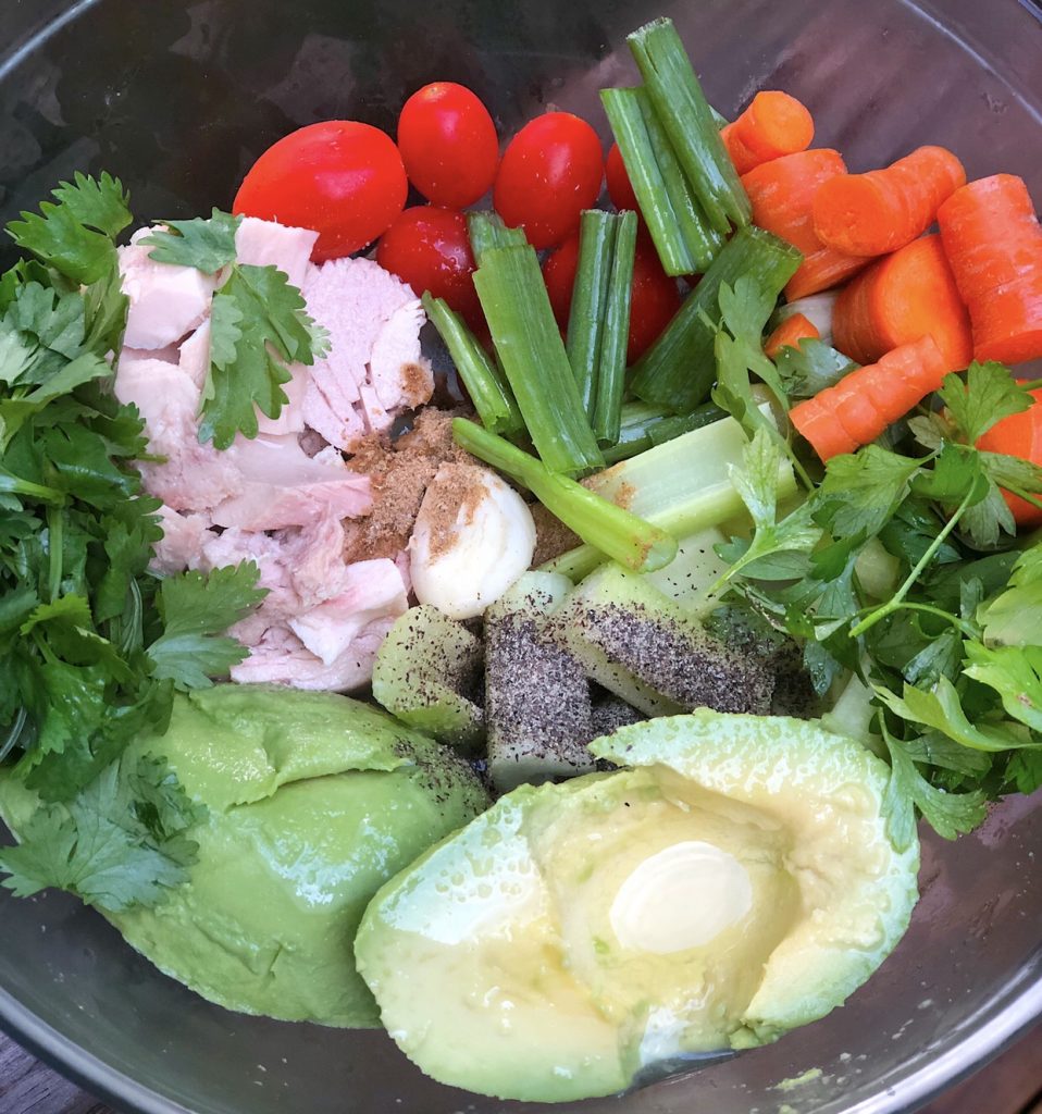 Ingredients for no mayo tuna made with avocado its Keto and paleo approved