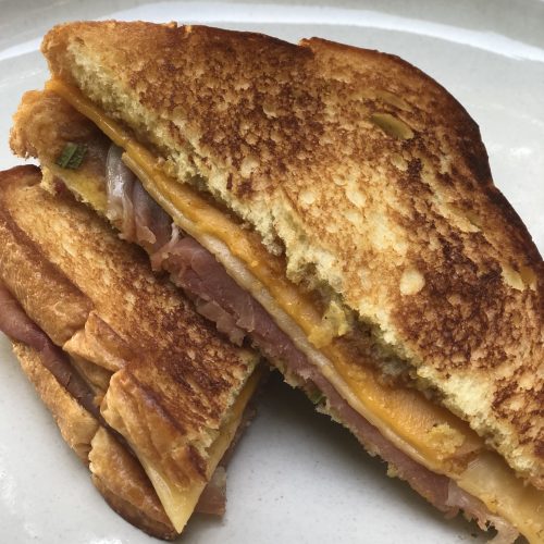 gourmet pumpkin butter grilled cheese with prosciutto