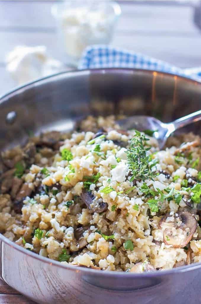 Low carb cauliflower rice with mushrooms and feta is easy to make, low carb and delicious!