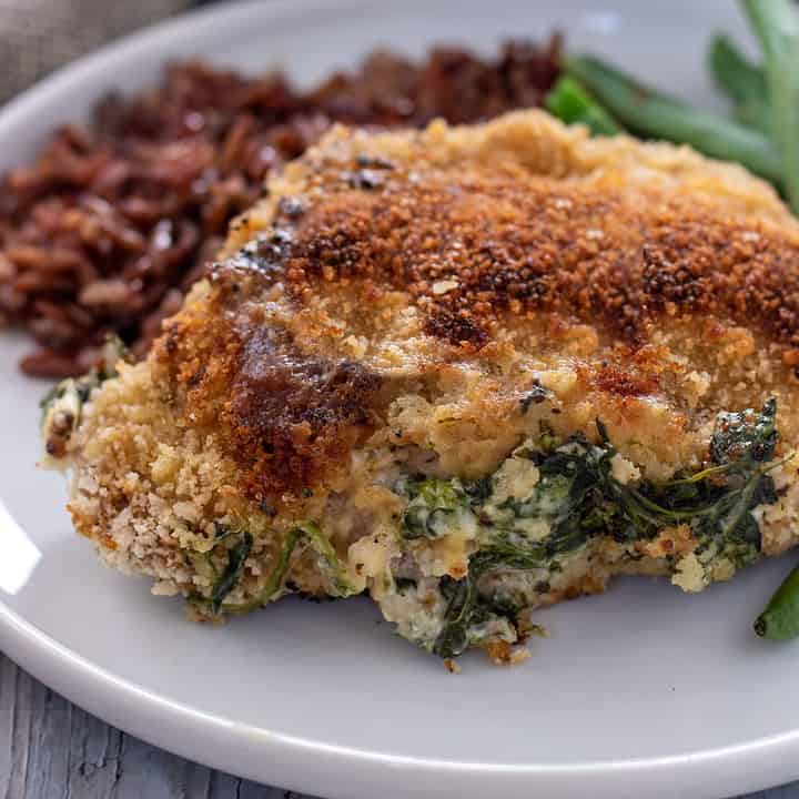 Baked Stuffed Pork Chops with Spinach & Cheese